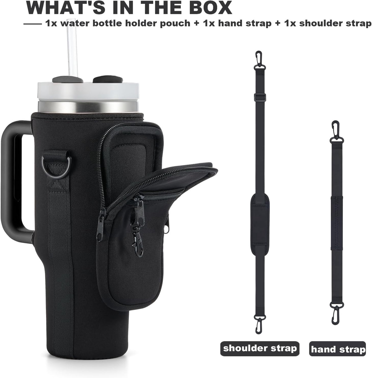 Neoprene Tumbler Carrier Bag with Phone Pocket, Fits 30 and 40 oz Cups, Adjustable Shoulder Strap, Black - Image 6