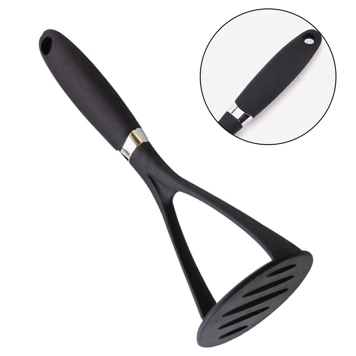 Silicone-Head Potato Masher, Heavy-Duty Metal Core with Soft Grip for Beans, Vegetables and Fruit, Black - Image 6