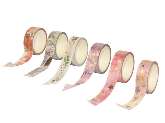 Glitter Washi Tape Set, 6 Rolls in 6 Patterns, 15mm x 5m Decorative Paper Tape for Crafts and Gift Wrap