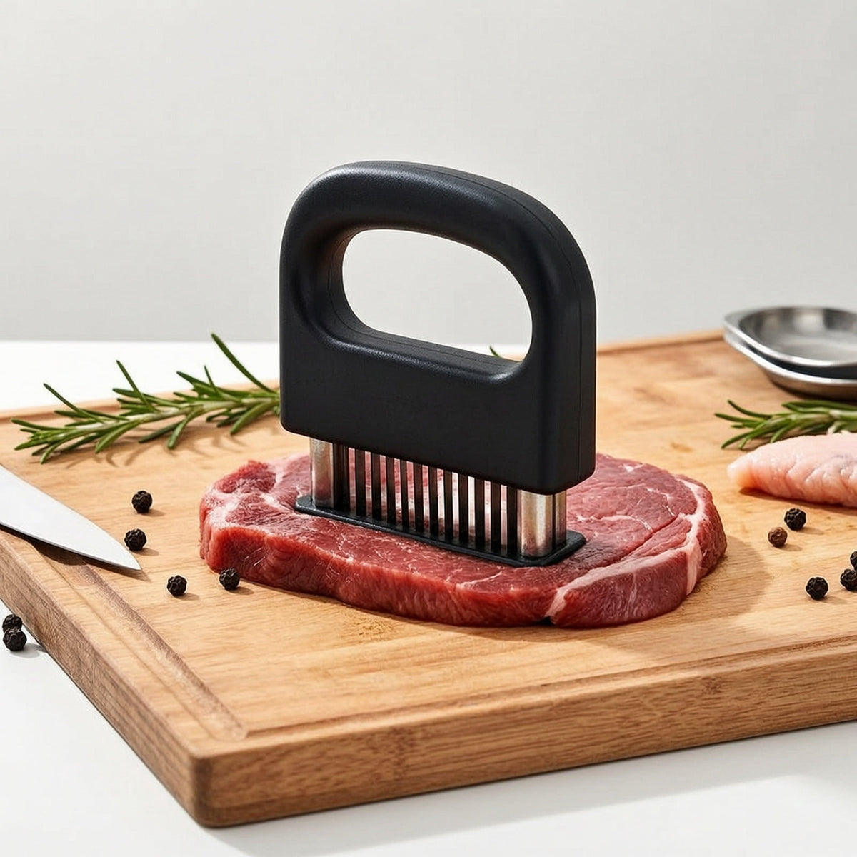 Handheld Needle Meat Tenderizer with 48 Stainless Steel Blades and Wide Black Grip for Steak and Chicken - Image 4