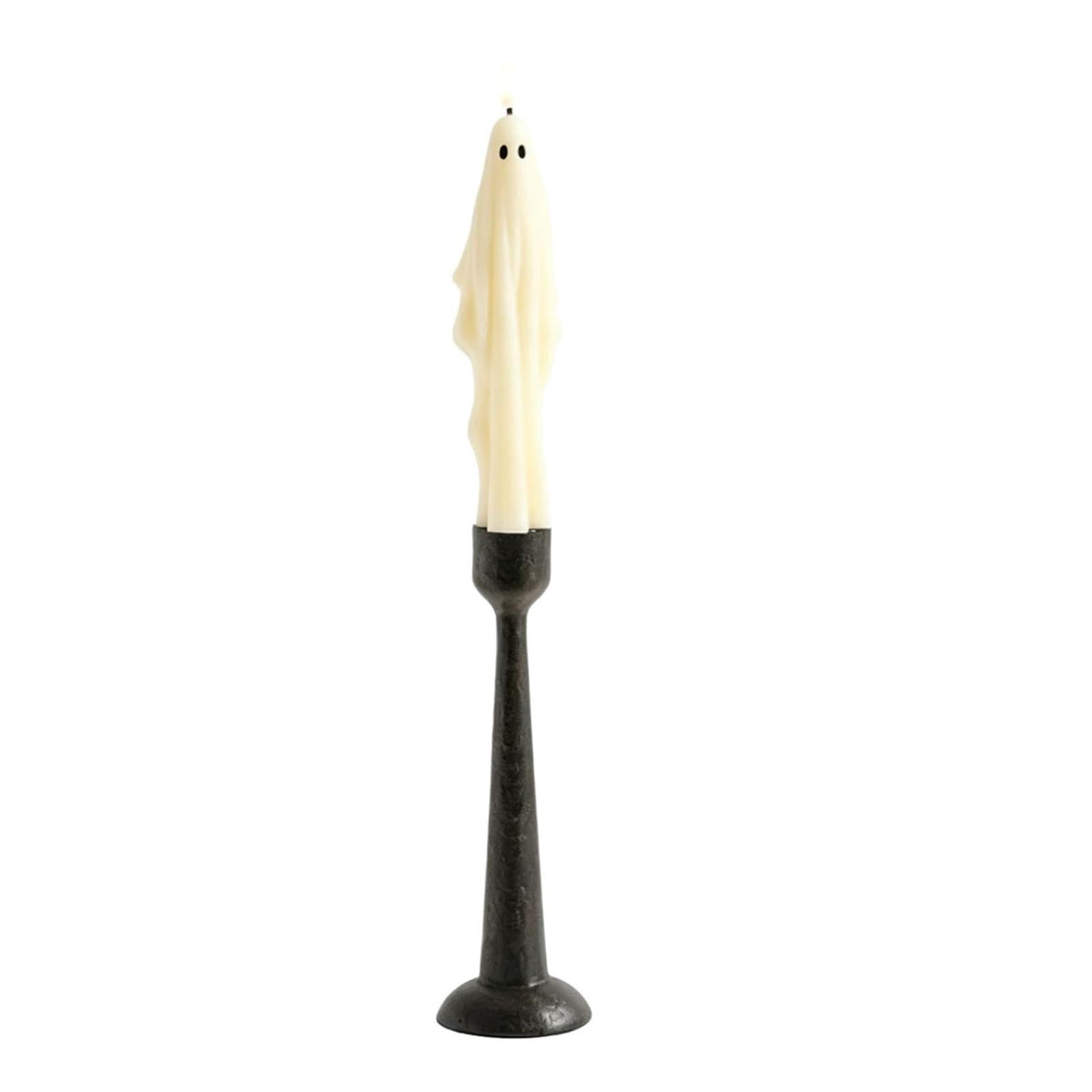 Ghost LED Taper Candle on Resin Holder, 9.5 Inch Flickering Tabletop Light for Halloween Mantels and Parties