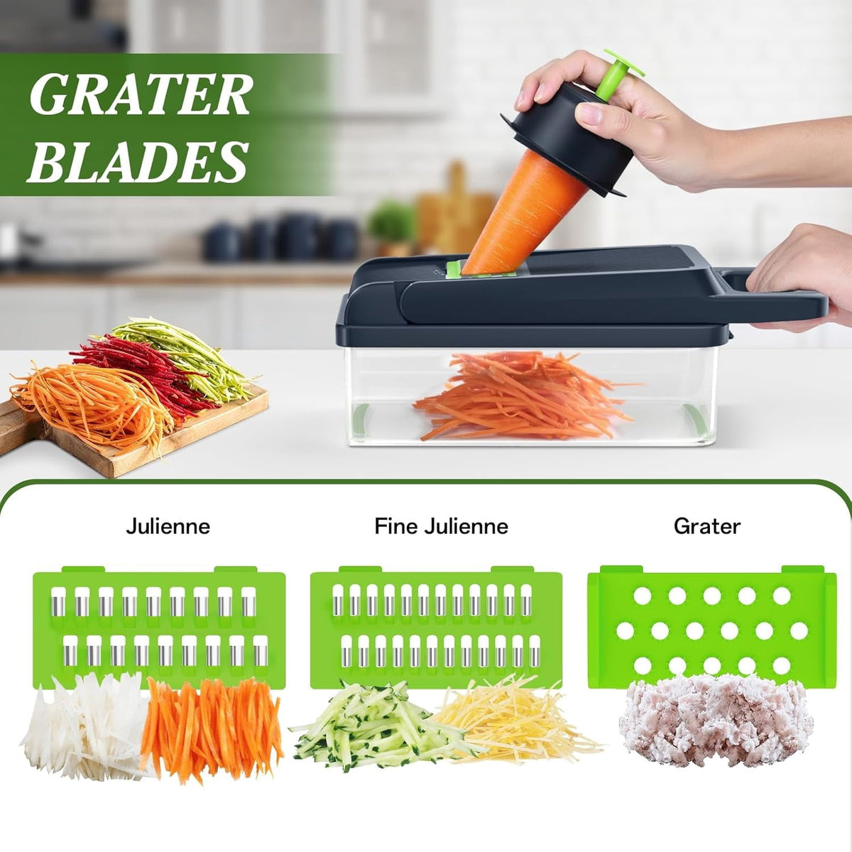 Multifunction Vegetable Chopper with Mandoline Blades, 16-Piece Dicer Set with Container, Grater and Peeler - Image 3