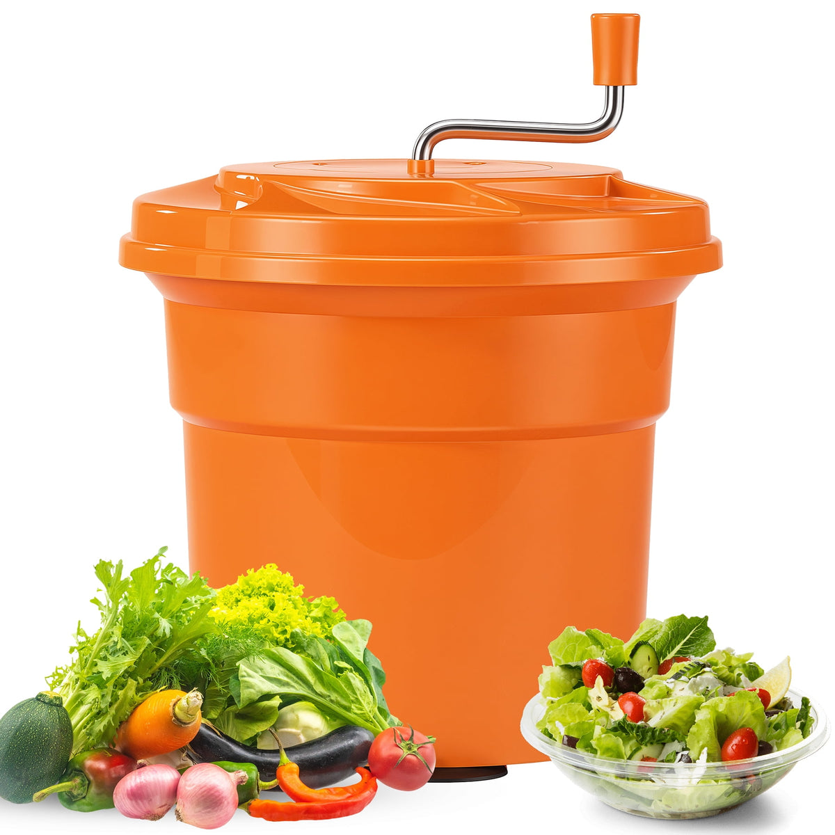 Commercial Salad Spinner, 6.6 Gallon Manual Lettuce Dryer with 4.92 Foot Drain Hose and Non-Slip Feet - Image 2