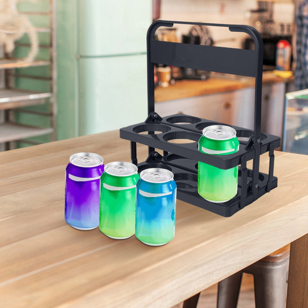 Folding Polypropylene Drink Caddy for Six Cups or Cans, 10.7 x 7.08 x 12.99 Inch Carrier with Handle - Image 3