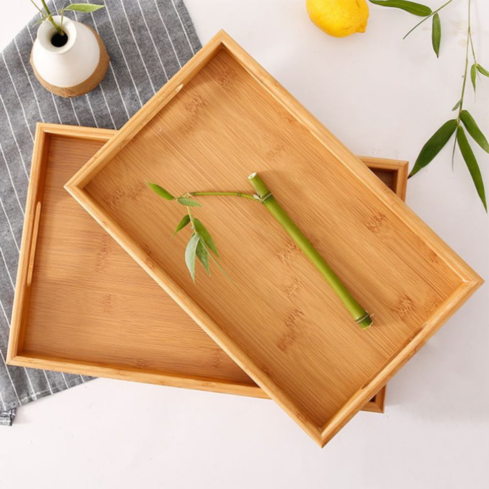 Rectangular Bamboo Serving Tray with Handles, Raised-Edge Platter for Breakfast, Drinks and Party Snacks - Image 5