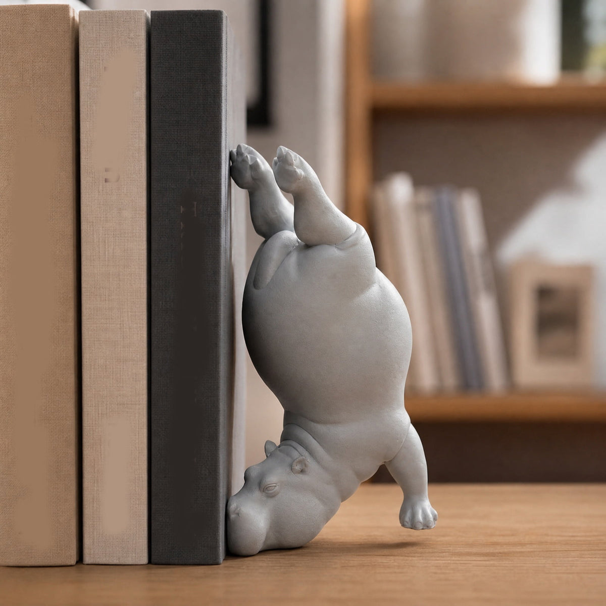 Resin Hippo Bookend, Single Sculptural Book Stopper in Black or White for Shelves and Desks - Image 5