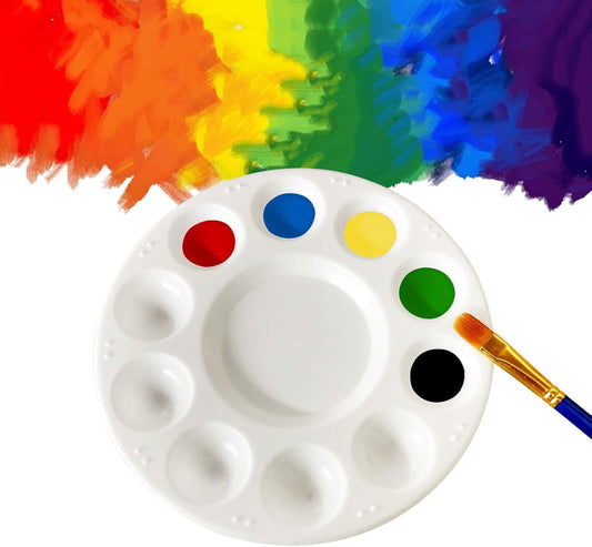 Round White Paint Palette, 6.7 Inch Molded Plastic Mixing Tray for Watercolor, Acrylic and Kids' Art Parties - Image 2