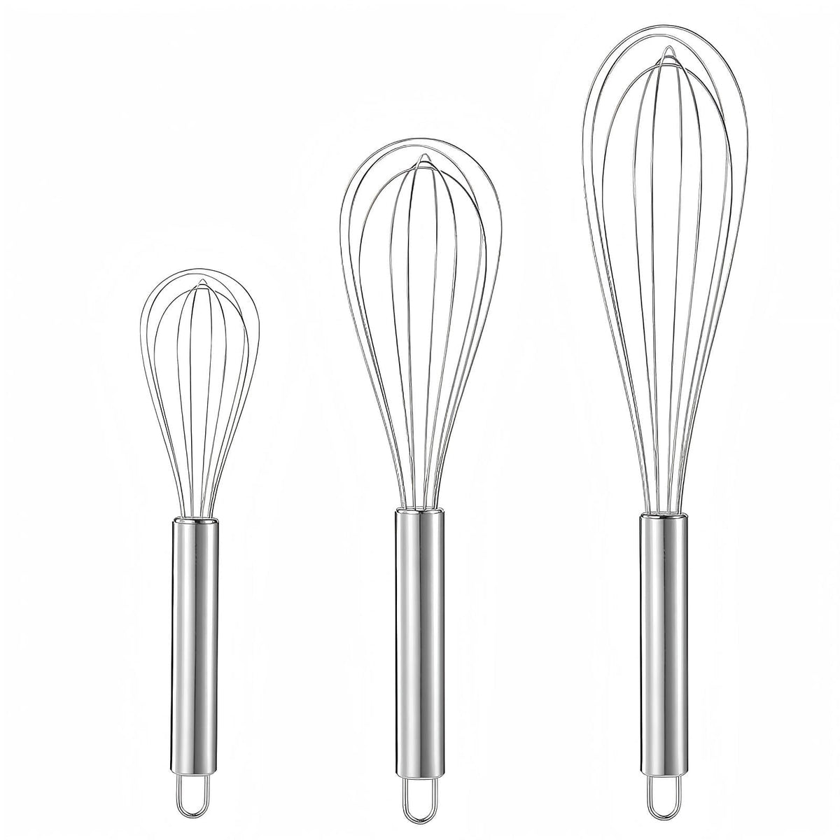 Balloon Wire Whisk Set, 3 Stainless Steel Whisks in 8, 10 and 12 Inch for Whipping, Mixing and Sauces