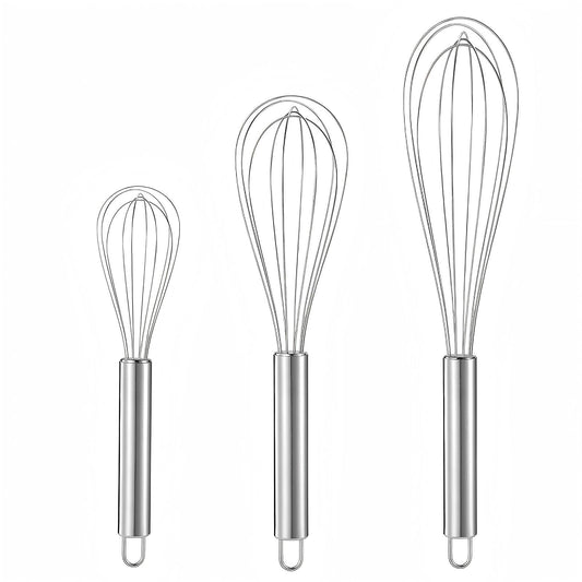 Balloon Wire Whisk Set, 3 Stainless Steel Whisks in 8, 10 and 12 Inch for Whipping, Mixing and Sauces