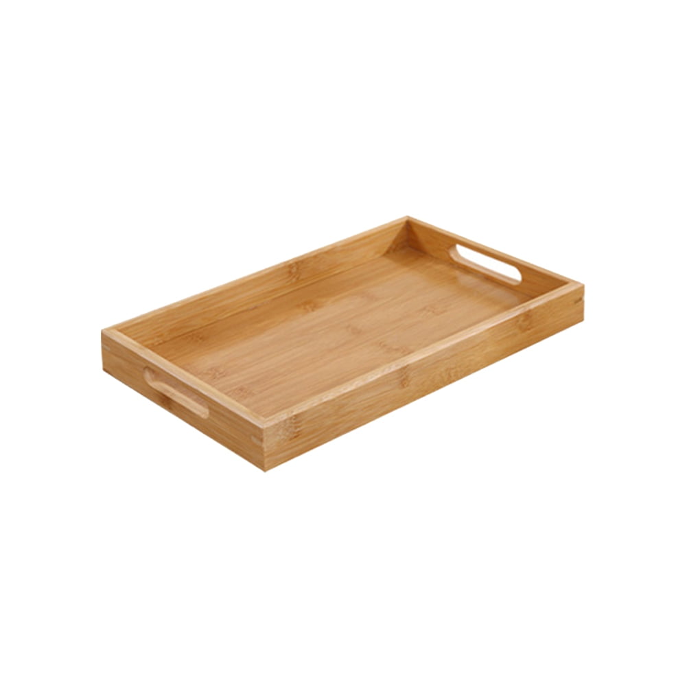 Rectangular Bamboo Serving Tray with Handles, Raised-Edge Platter for Breakfast, Drinks and Party Snacks
