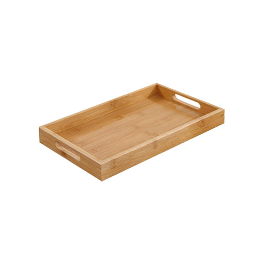 Rectangular Bamboo Serving Tray with Handles, Raised-Edge Platter for Breakfast, Drinks and Party Snacks