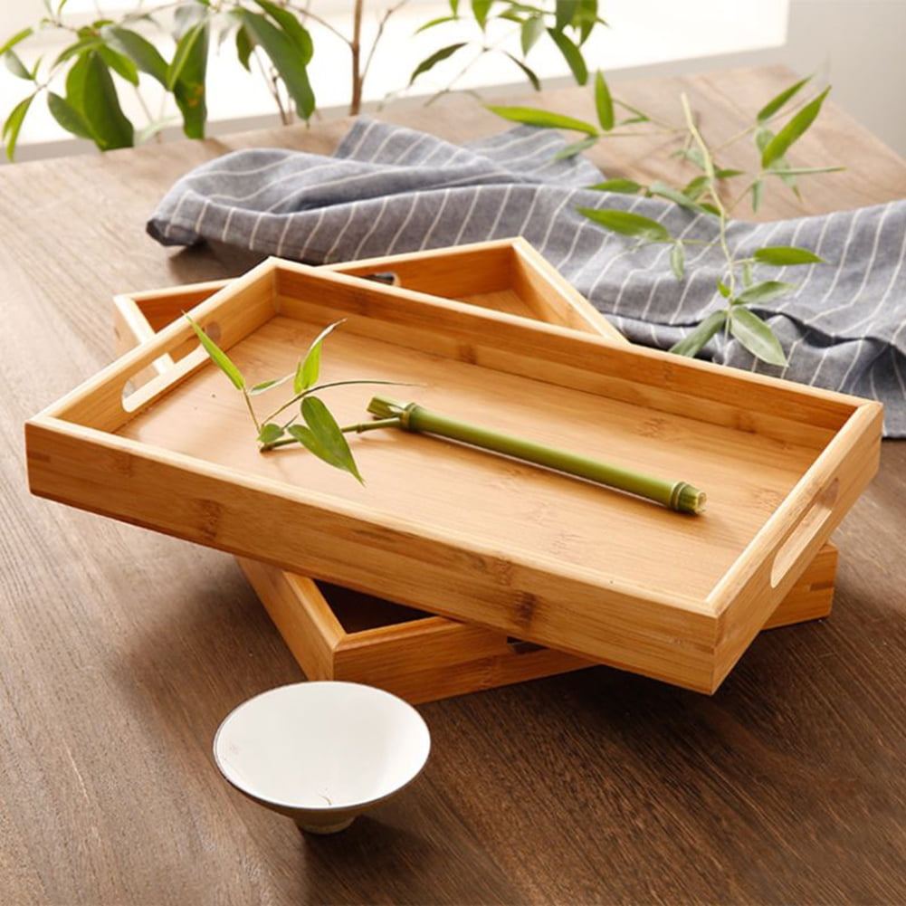 Rectangular Bamboo Serving Tray with Handles, Raised-Edge Platter for Breakfast, Drinks and Party Snacks - Image 4