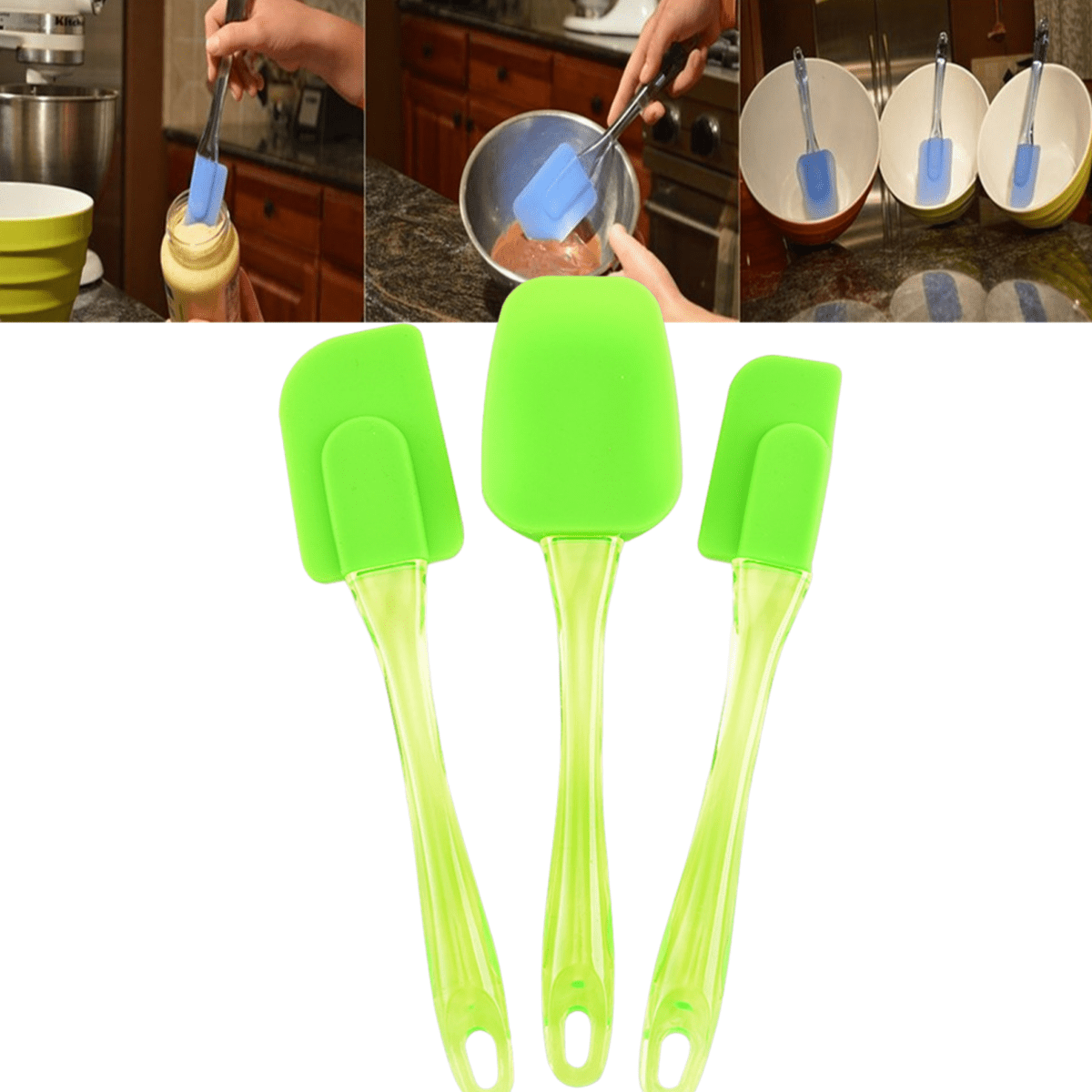 Spoon-Shaped Silicone Spatulas, Set of 3 Sizes, Heat-Resistant Flexible Scrapers for Baking and Serving - Image 2