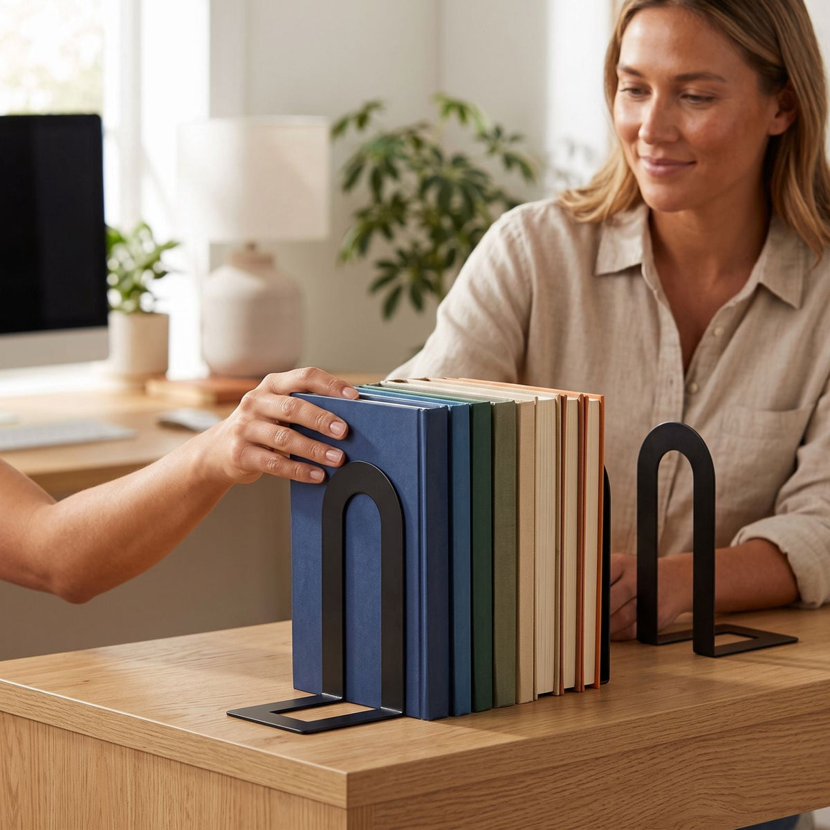 Metal Bookends, Set of 6 Heavy-Duty Iron Book Holders with Rounded Tops for Shelves, Desks and Cabinets - Image 4