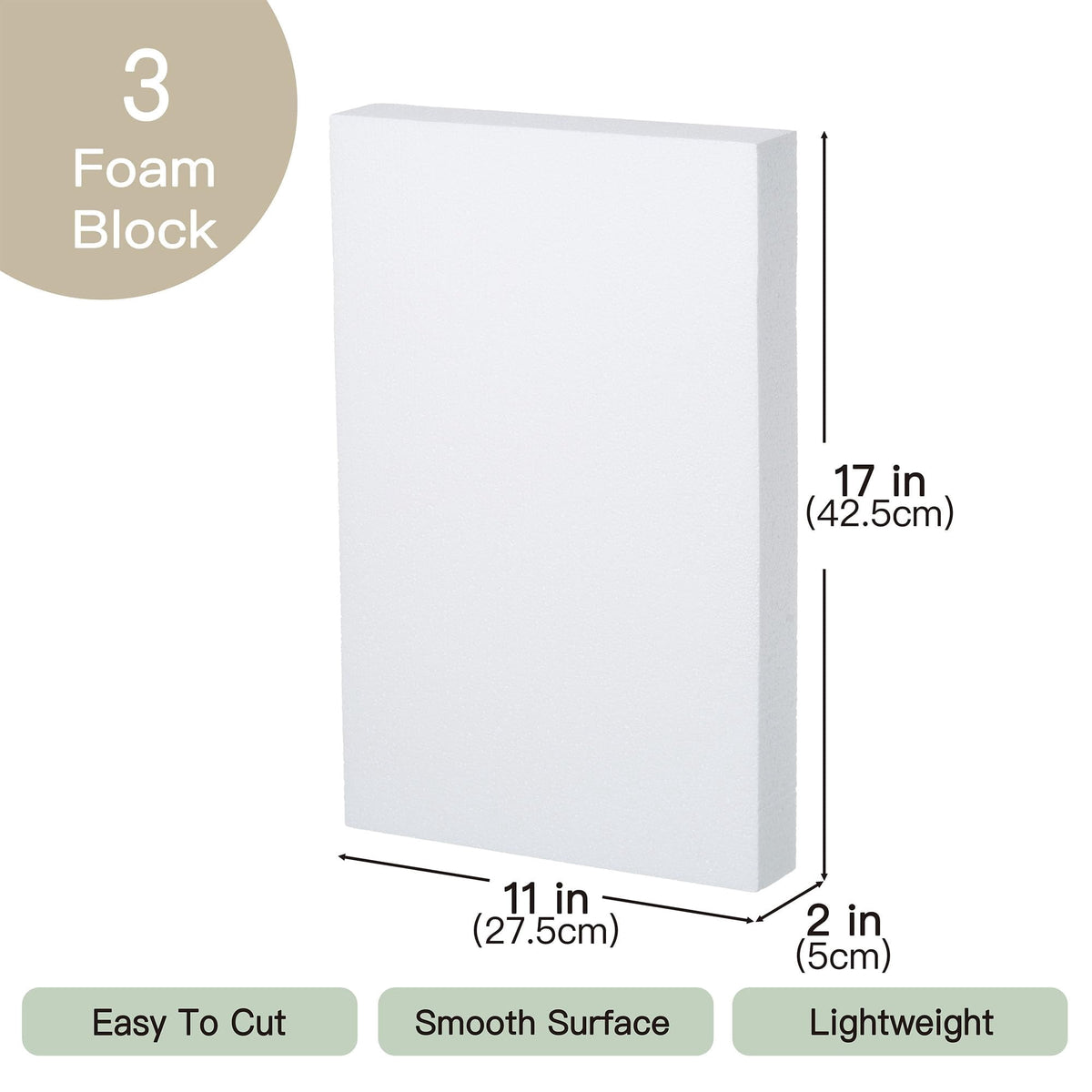 White Polystyrene Foam Blocks, 3 Pack, 17 x 11 x 2 Inch Craft Boards for Centerpieces and Floral Displays - Image 3