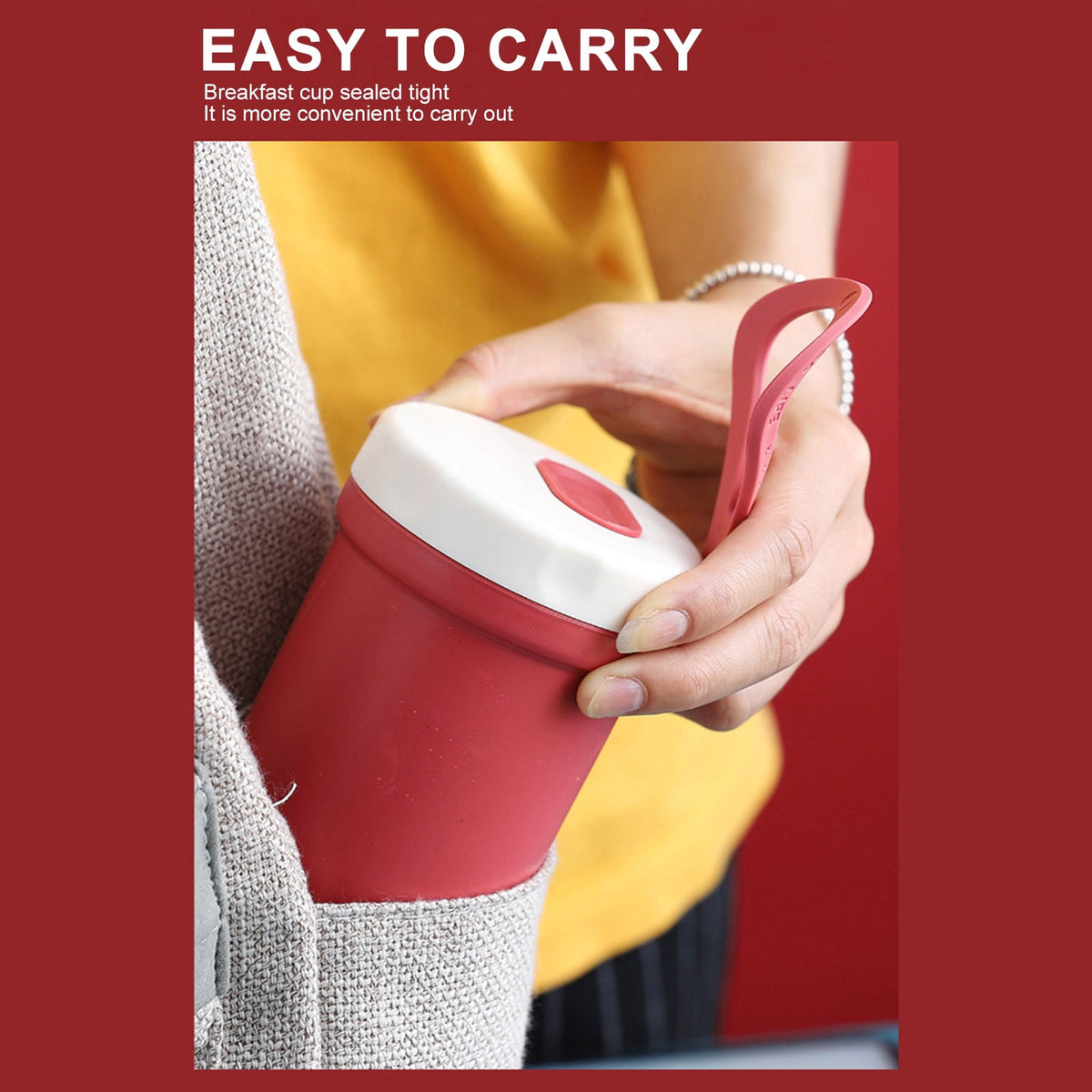 Insulated Stainless Steel Soup Cup, 400ml Leak-Resistant Food Mug with Sealed Lid and Carry Handle - Image 5