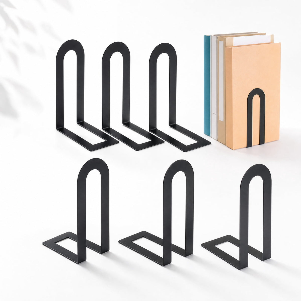 Metal Bookends, Set of 6 Heavy-Duty Iron Book Holders with Rounded Tops for Shelves, Desks and Cabinets - Image 2