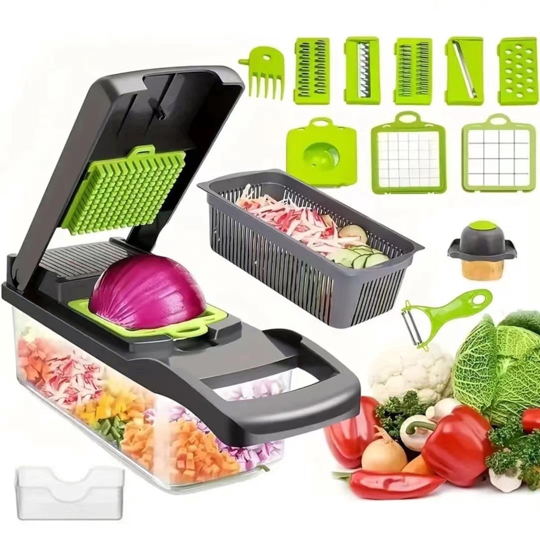 Multifunction Vegetable Chopper with Mandoline Blades, 16-Piece Dicer Set with Container, Grater and Peeler - Image 2