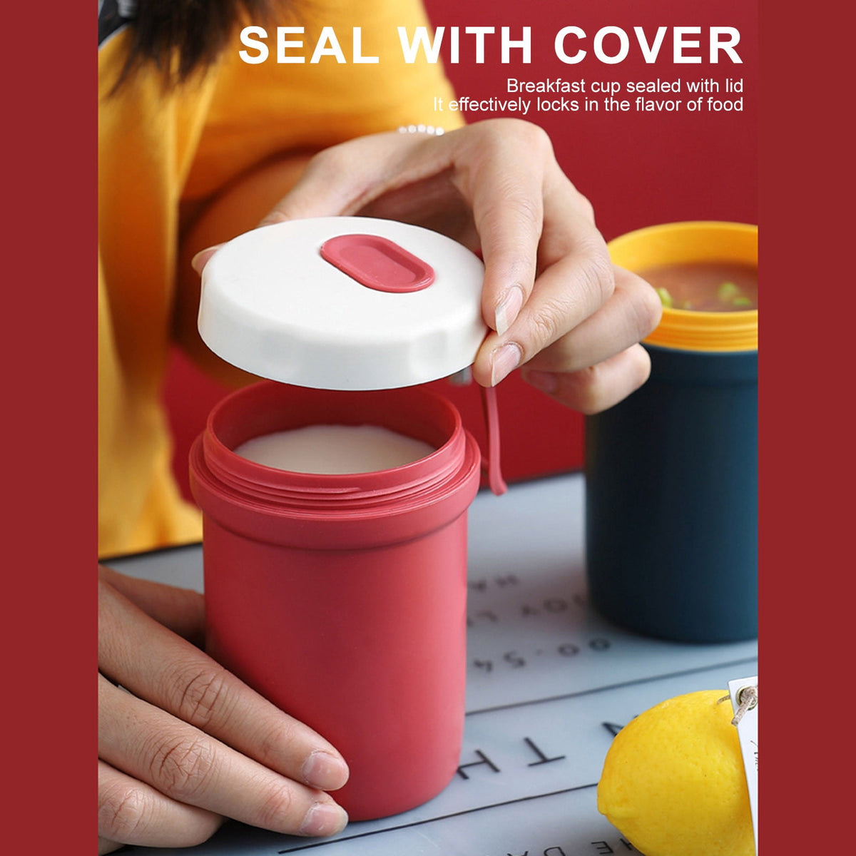 Insulated Stainless Steel Soup Cup, 400ml Leak-Resistant Food Mug with Sealed Lid and Carry Handle - Image 4