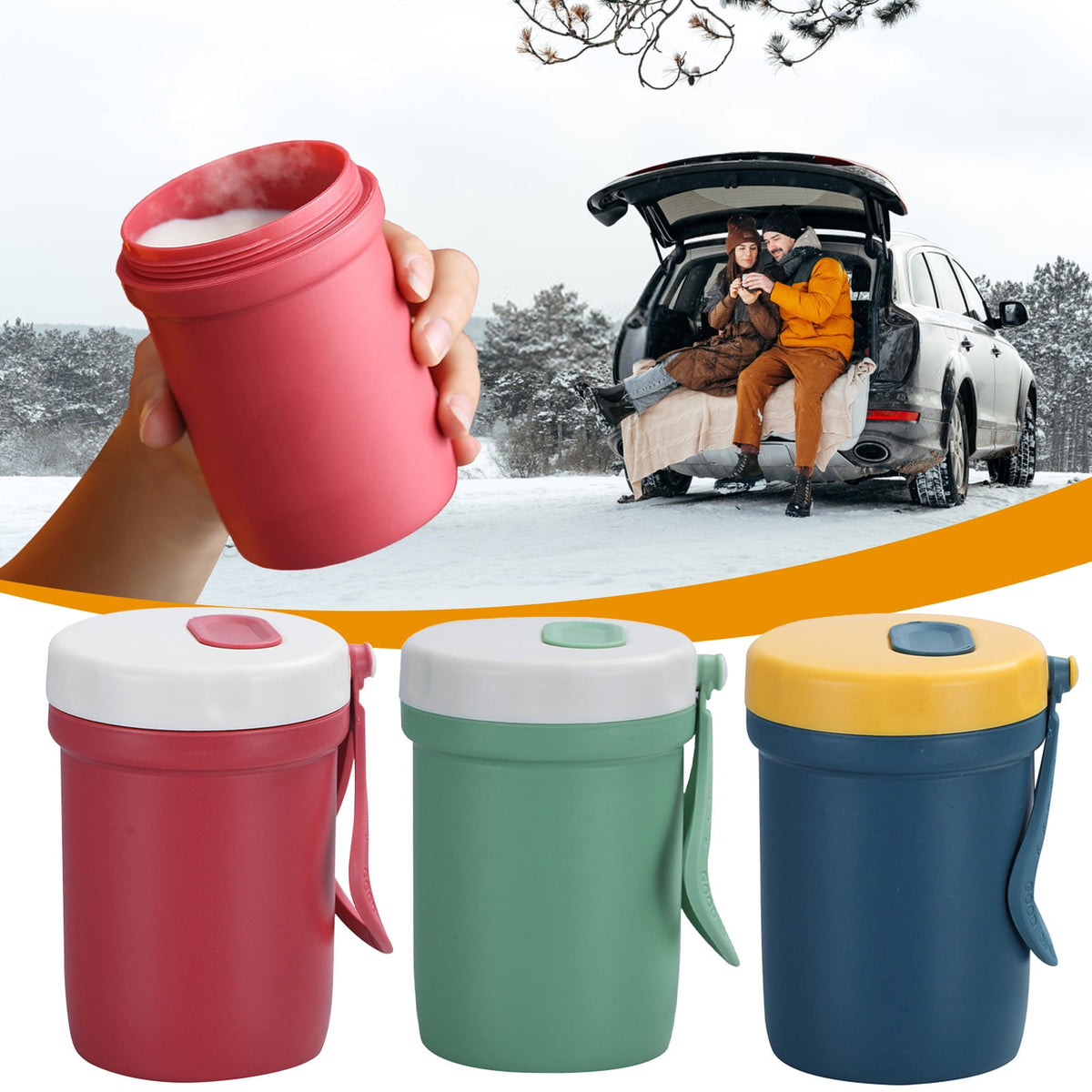 Insulated Stainless Steel Soup Cup, 400ml Leak-Resistant Food Mug with Sealed Lid and Carry Handle - Image 2