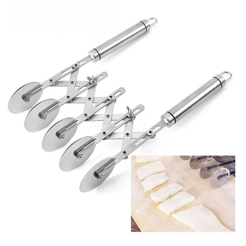 Adjustable Five-Wheel Pastry Cutter, 10.75 Inch Stainless Steel Dough Divider for Brownies, Pasta and Cookies - Image 2