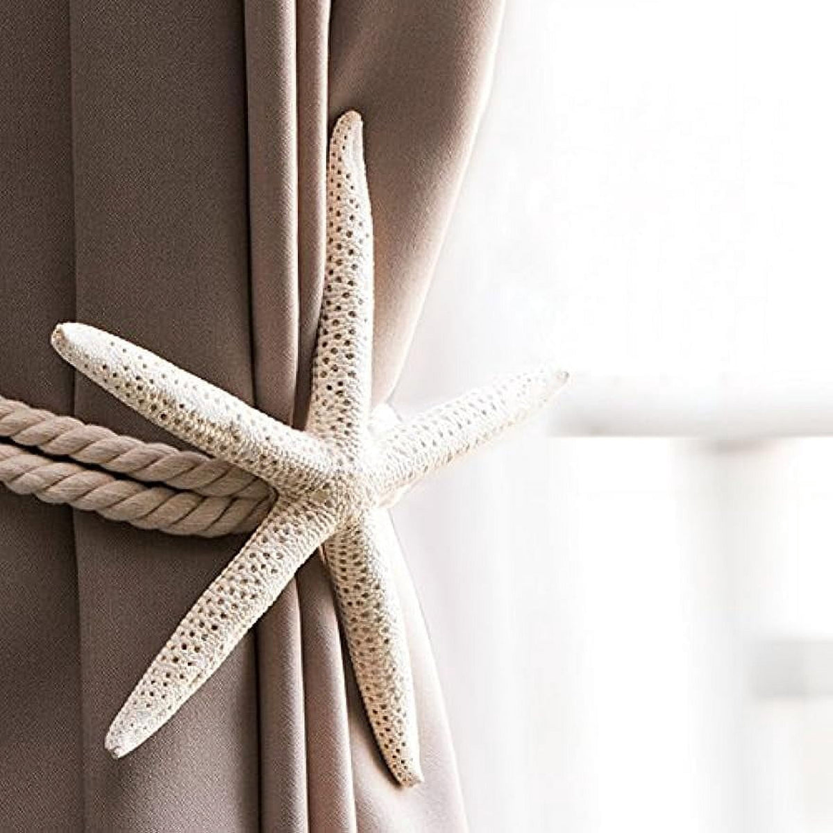 Starfish Rope Curtain Tiebacks, Set of 2, 20.47 Inch Cotton Cord Holdbacks in Beige and White - Image 3