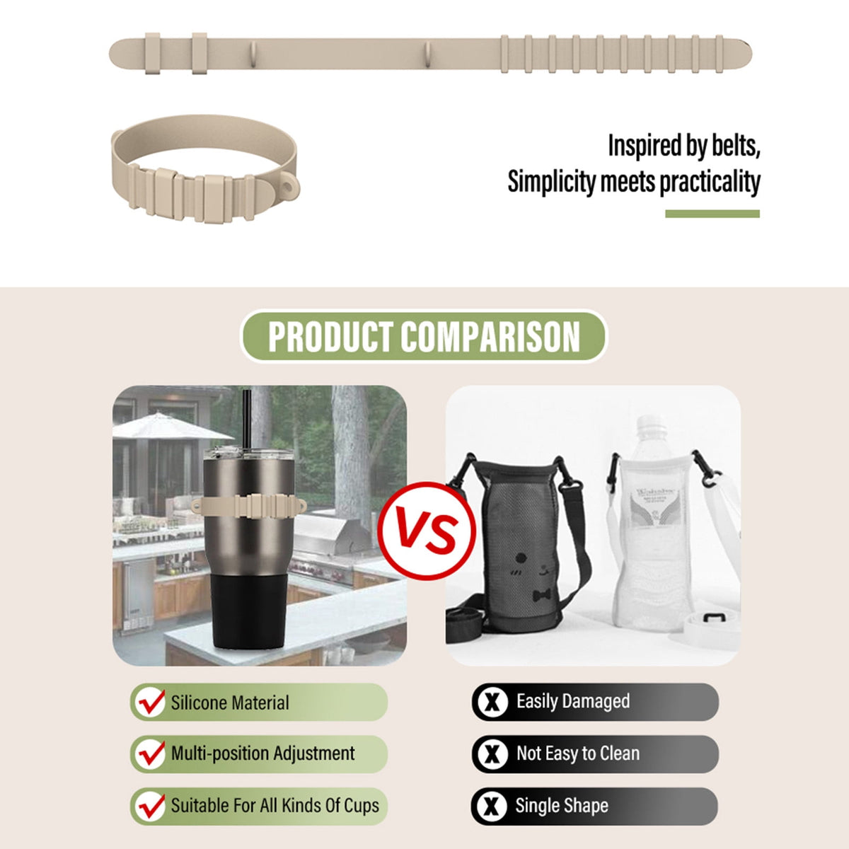 Adjustable Tumbler Sling Strap, Silicone Crossbody Carrier for 8 to 40 oz Bottles, Detachable Buckle Handle - Image 4