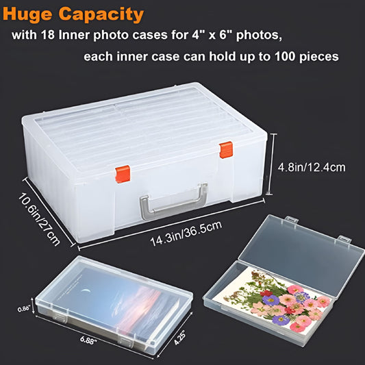 Clear Photo Keeper Case with Carry Handle, Acid-Free Picture and Craft Organizer with Latching Inner Boxes - Image 2