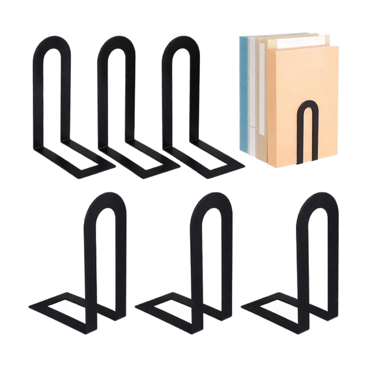 Metal Bookends, Set of 6 Heavy-Duty Iron Book Holders with Rounded Tops for Shelves, Desks and Cabinets - Image 6
