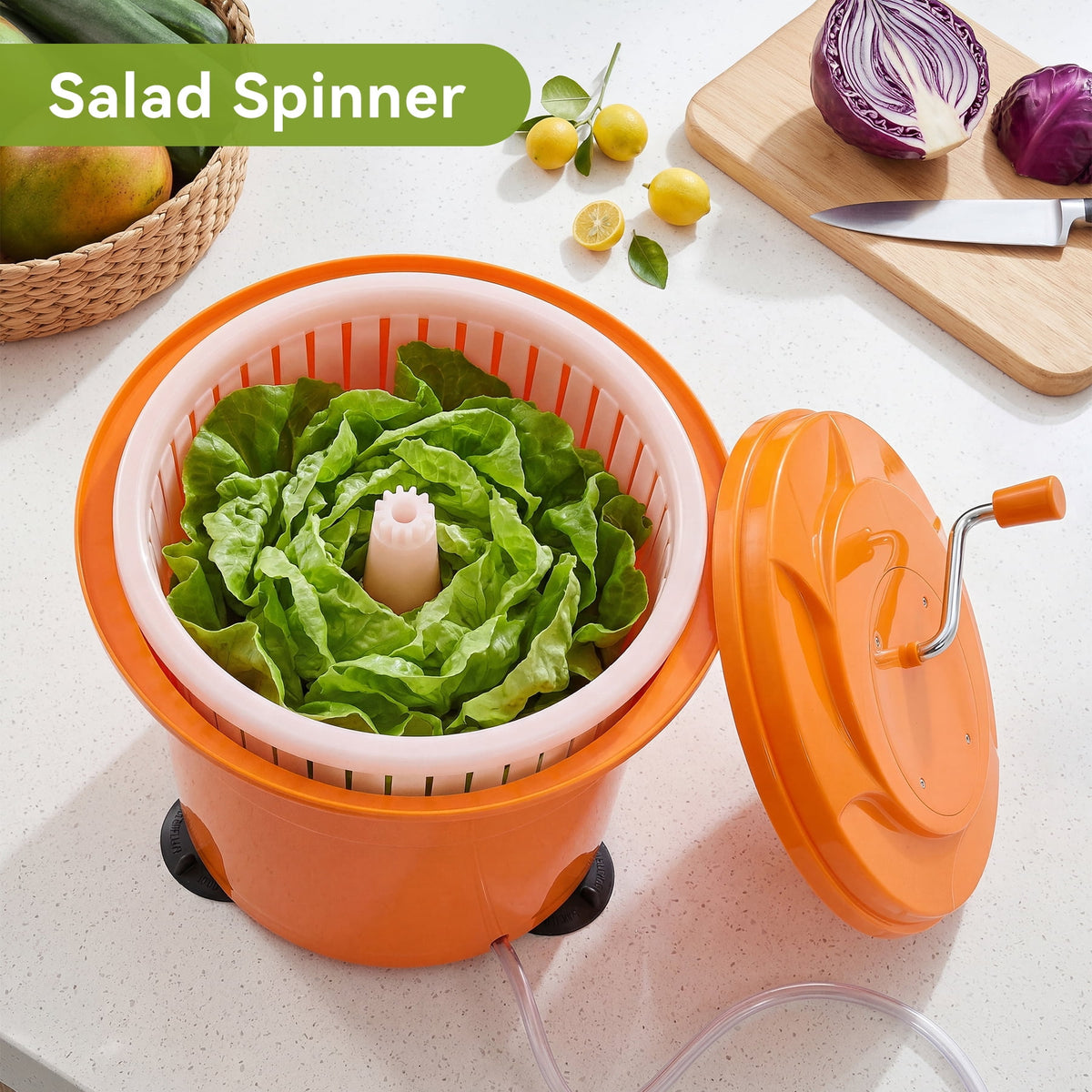 Commercial Salad Spinner, 6.6 Gallon Manual Lettuce Dryer with 4.92 Foot Drain Hose and Non-Slip Feet - Image 6
