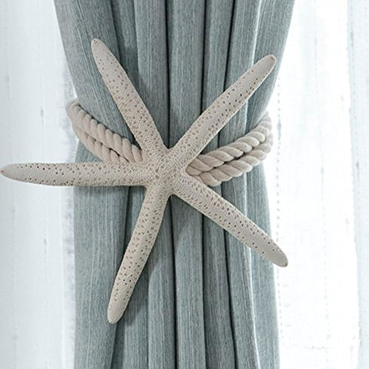 Starfish Rope Curtain Tiebacks, Set of 2, 20.47 Inch Cotton Cord Holdbacks in Beige and White - Image 4
