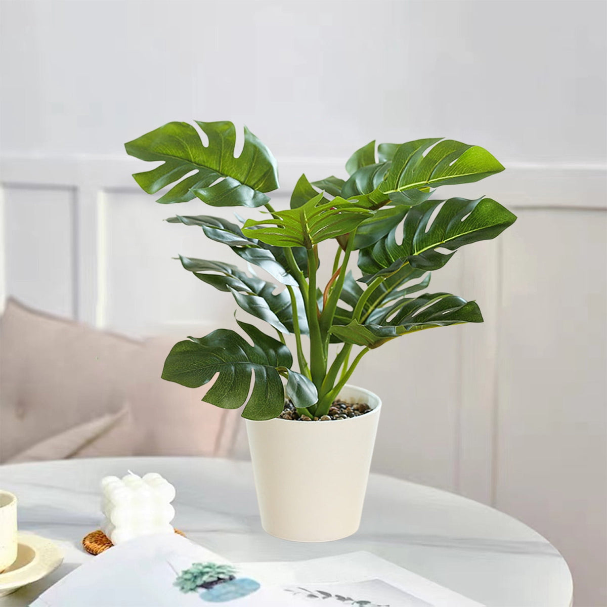 Artificial Potted Green Plant, Small Faux Tabletop Greenery in Pot for Shelves, Desks and Party Tables - Image 2