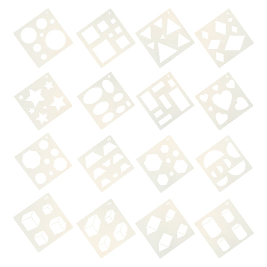 Geometric Shape Stencil Set, 16 Reusable PET Templates, 5.11 Inch Squares for Painting, Crafts and Cookies