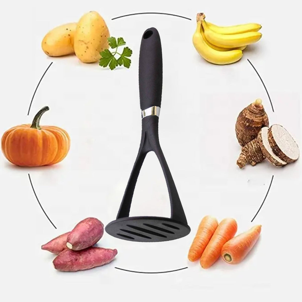 Silicone-Head Potato Masher, Heavy-Duty Metal Core with Soft Grip for Beans, Vegetables and Fruit, Black - Image 5