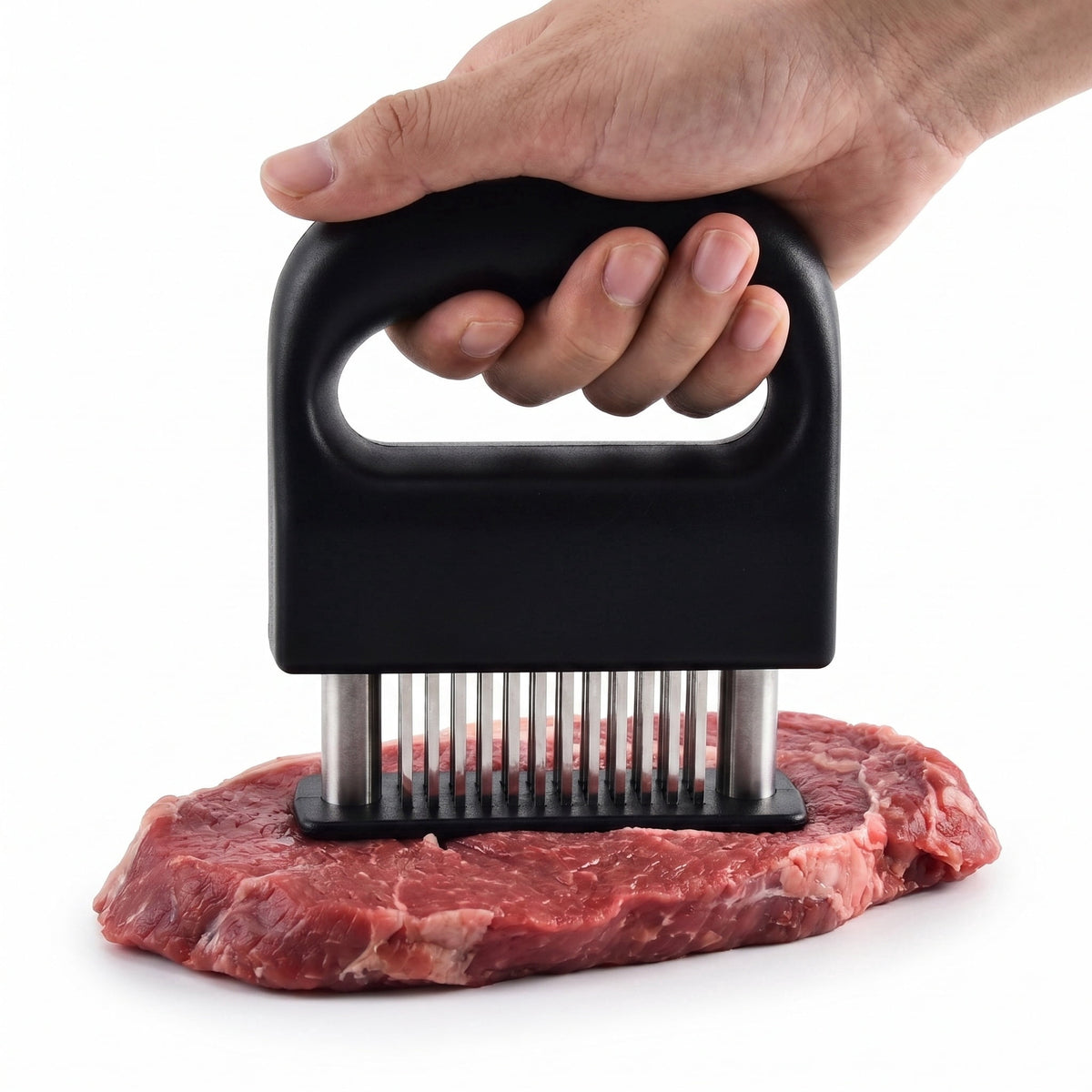 Handheld Needle Meat Tenderizer with 48 Stainless Steel Blades and Wide Black Grip for Steak and Chicken - Image 2