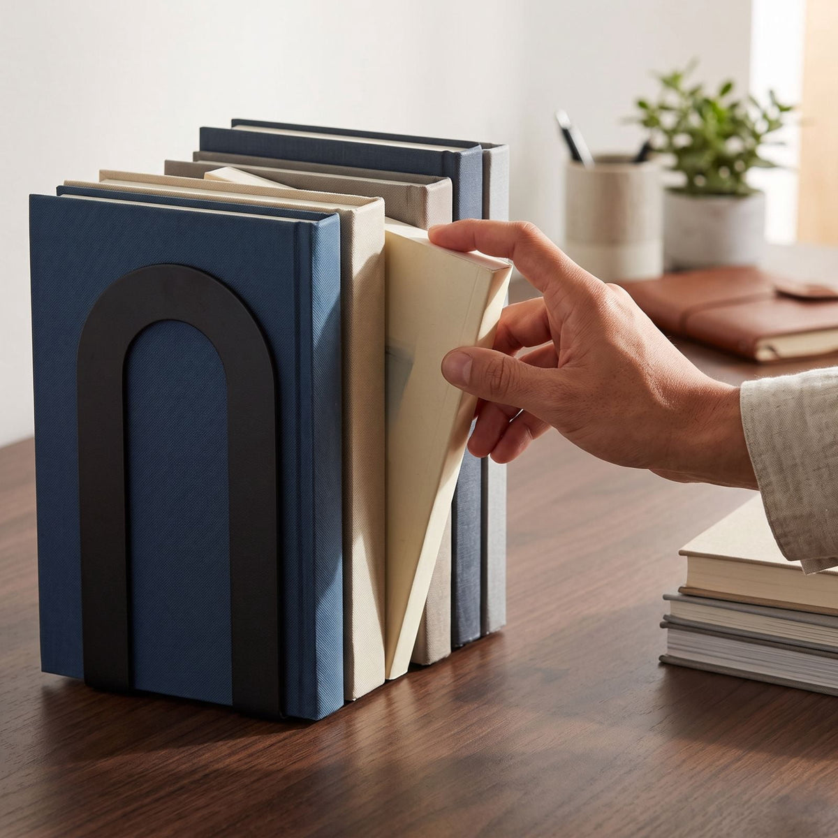 Metal Bookends, Set of 6 Heavy-Duty Iron Book Holders with Rounded Tops for Shelves, Desks and Cabinets - Image 5