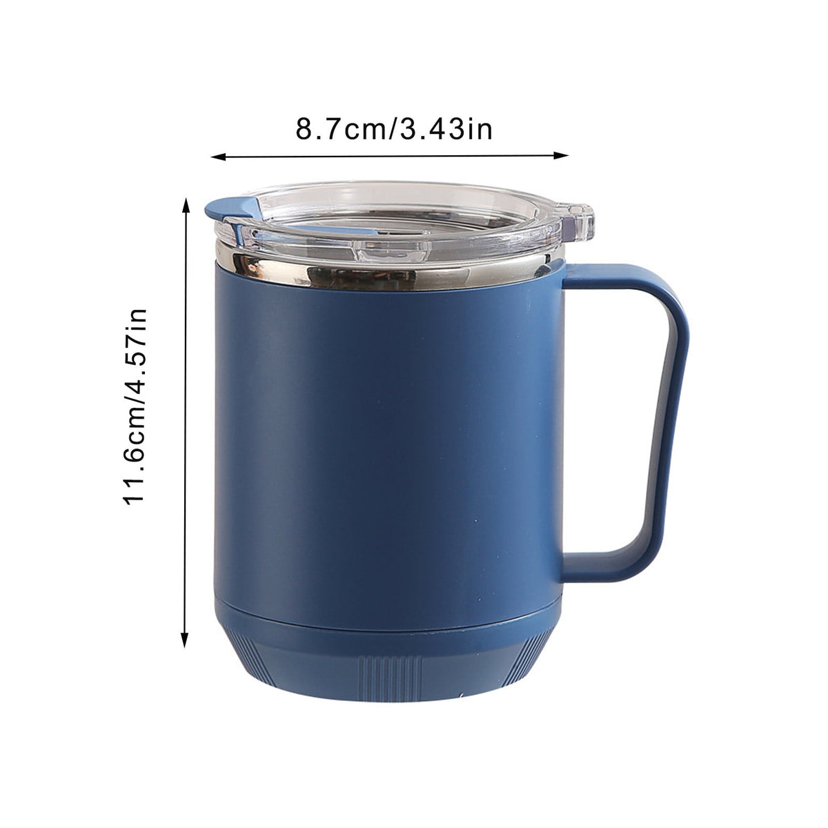 Double-Wall Insulated Coffee Mug, 15 oz Stainless Steel Cup with Handle and Sliding Lid in Blue - Image 3