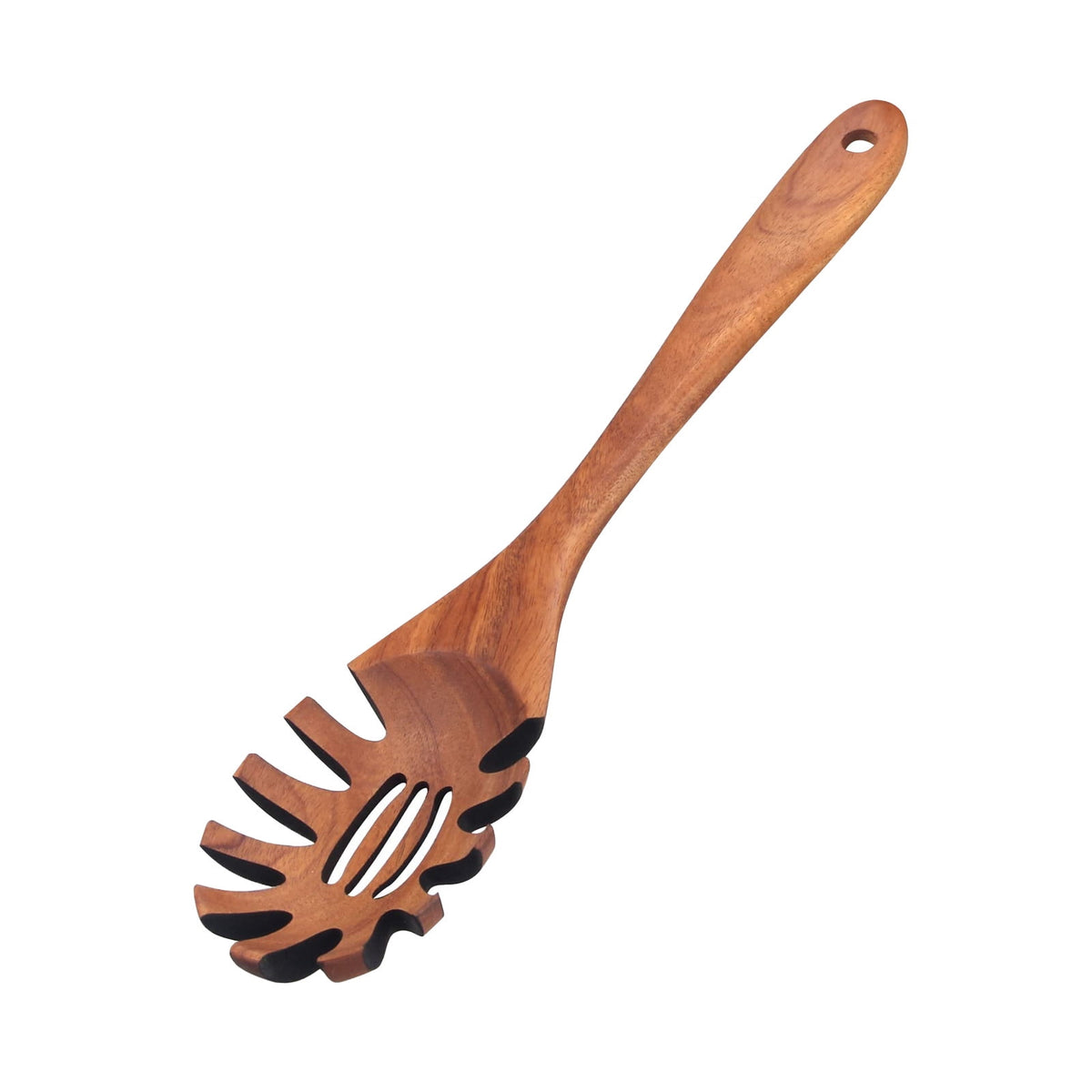 Acacia Wood Spaghetti Server, 12.6 Inch Slotted Pasta Spoon with Teeth for Serving from Large Pots
