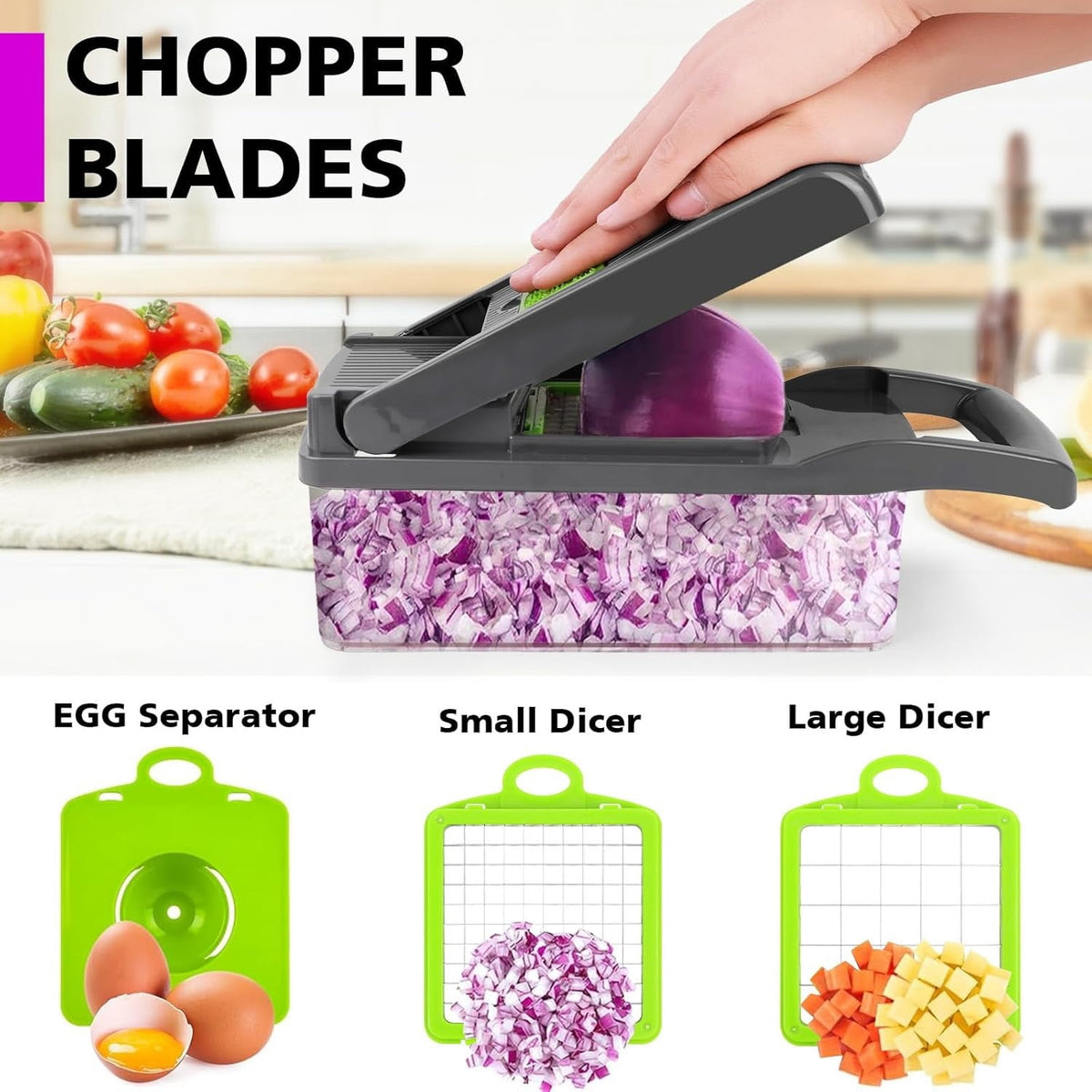 Multifunction Vegetable Chopper with Mandoline Blades, 16-Piece Dicer Set with Container, Grater and Peeler - Image 6