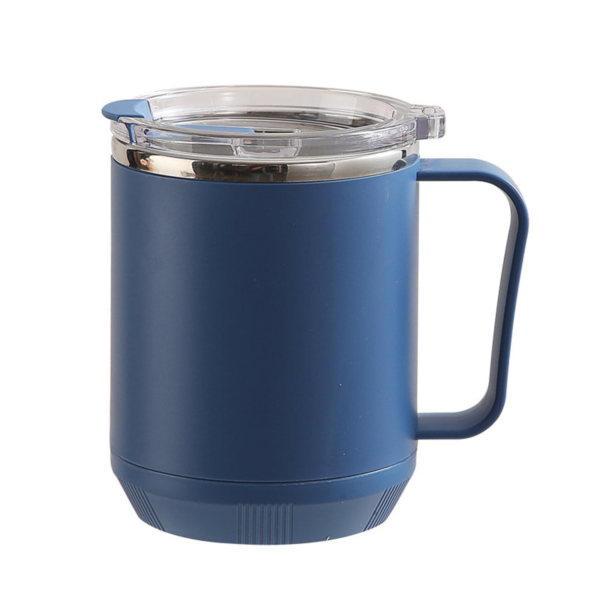 Double-Wall Insulated Coffee Mug, 15 oz Stainless Steel Cup with Handle and Sliding Lid in Blue