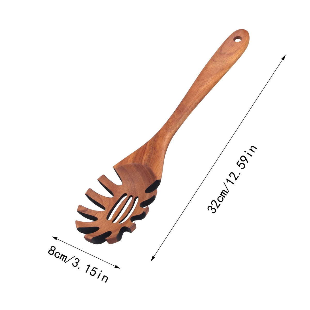 Acacia Wood Spaghetti Server, 12.6 Inch Slotted Pasta Spoon with Teeth for Serving from Large Pots - Image 4