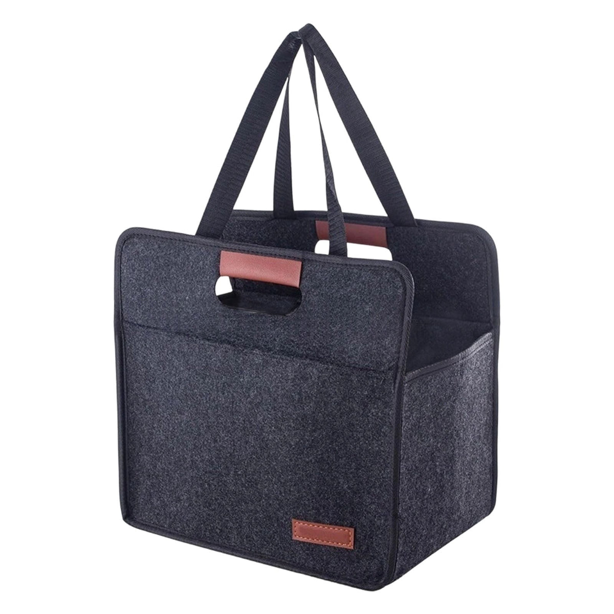 Felt Six-Bottle Drink Tote, Insulated PEVA-Lined Carrier with Dividers and Handle, Folds Flat, Black