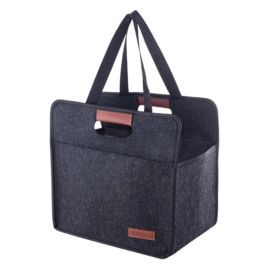 Felt Six-Bottle Drink Tote, Insulated PEVA-Lined Carrier with Dividers and Handle, Folds Flat, Black