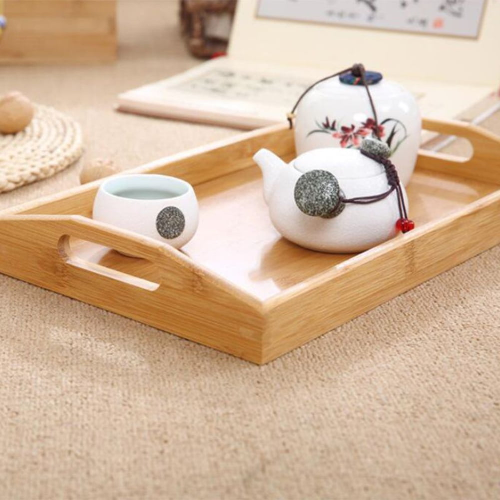 Rectangular Bamboo Serving Tray with Handles, Raised-Edge Platter for Breakfast, Drinks and Party Snacks - Image 3