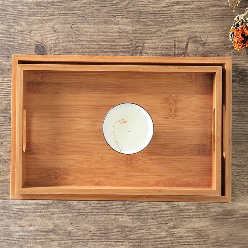 Rectangular Bamboo Serving Tray with Handles, Raised-Edge Platter for Breakfast, Drinks and Party Snacks - Image 6