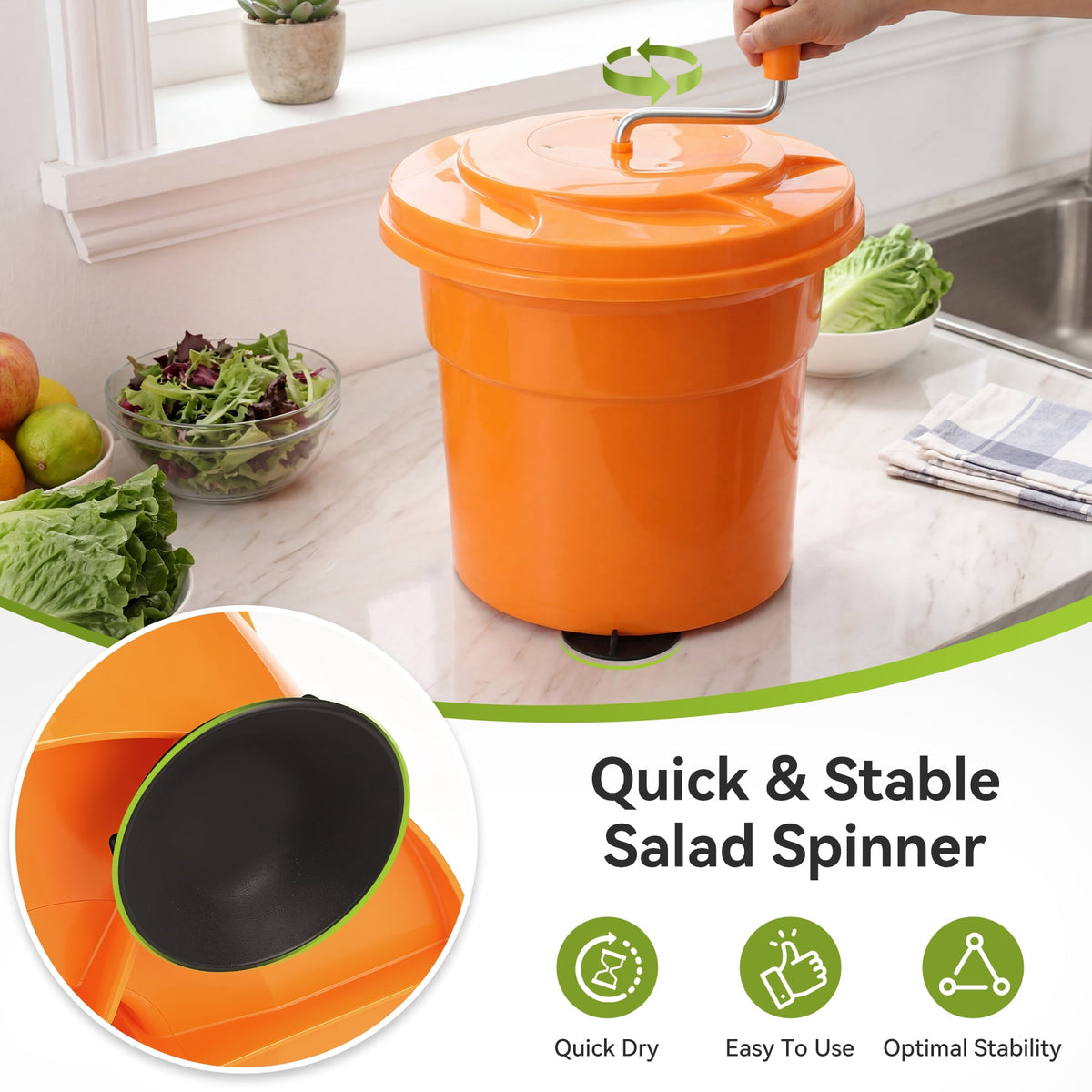 Commercial Salad Spinner, 6.6 Gallon Manual Lettuce Dryer with 4.92 Foot Drain Hose and Non-Slip Feet - Image 3