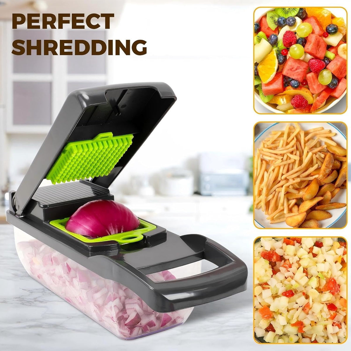 Multifunction Vegetable Chopper with Mandoline Blades, 16-Piece Dicer Set with Container, Grater and Peeler - Image 4