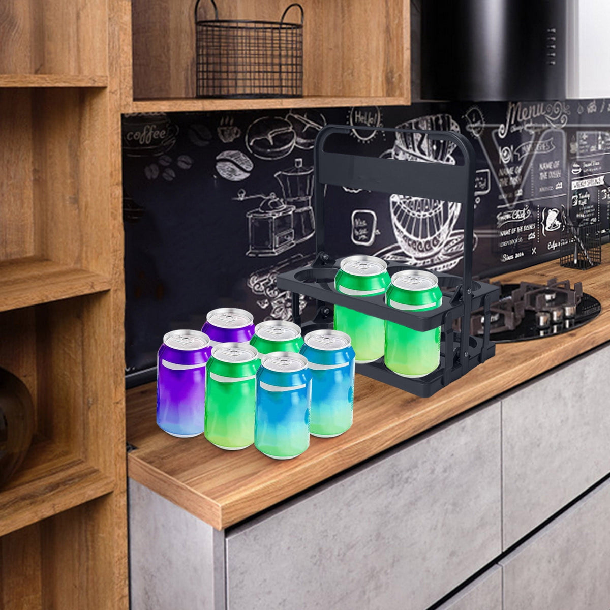 Folding Polypropylene Drink Caddy for Six Cups or Cans, 10.7 x 7.08 x 12.99 Inch Carrier with Handle - Image 4