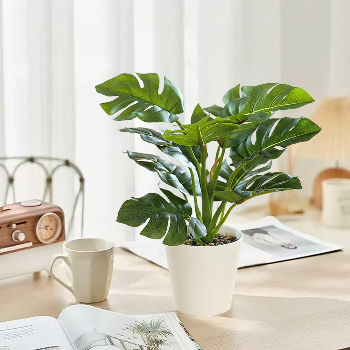 Artificial Potted Green Plant, Small Faux Tabletop Greenery in Pot for Shelves, Desks and Party Tables - Image 5