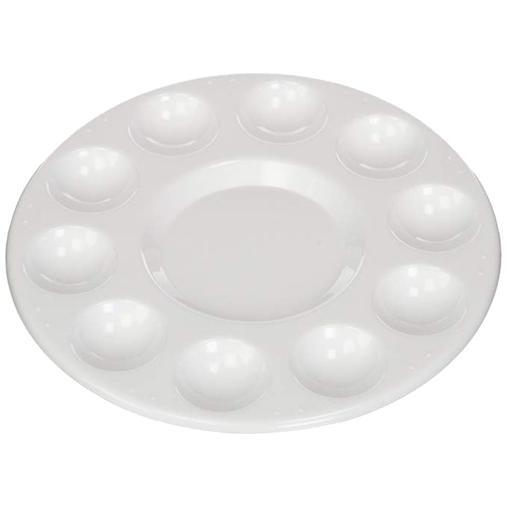 Round White Paint Palette, 6.7 Inch Molded Plastic Mixing Tray for Watercolor, Acrylic and Kids' Art Parties